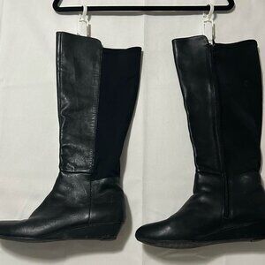 Michael Shannon - Black Knee-High Zip Up Wedge Boots